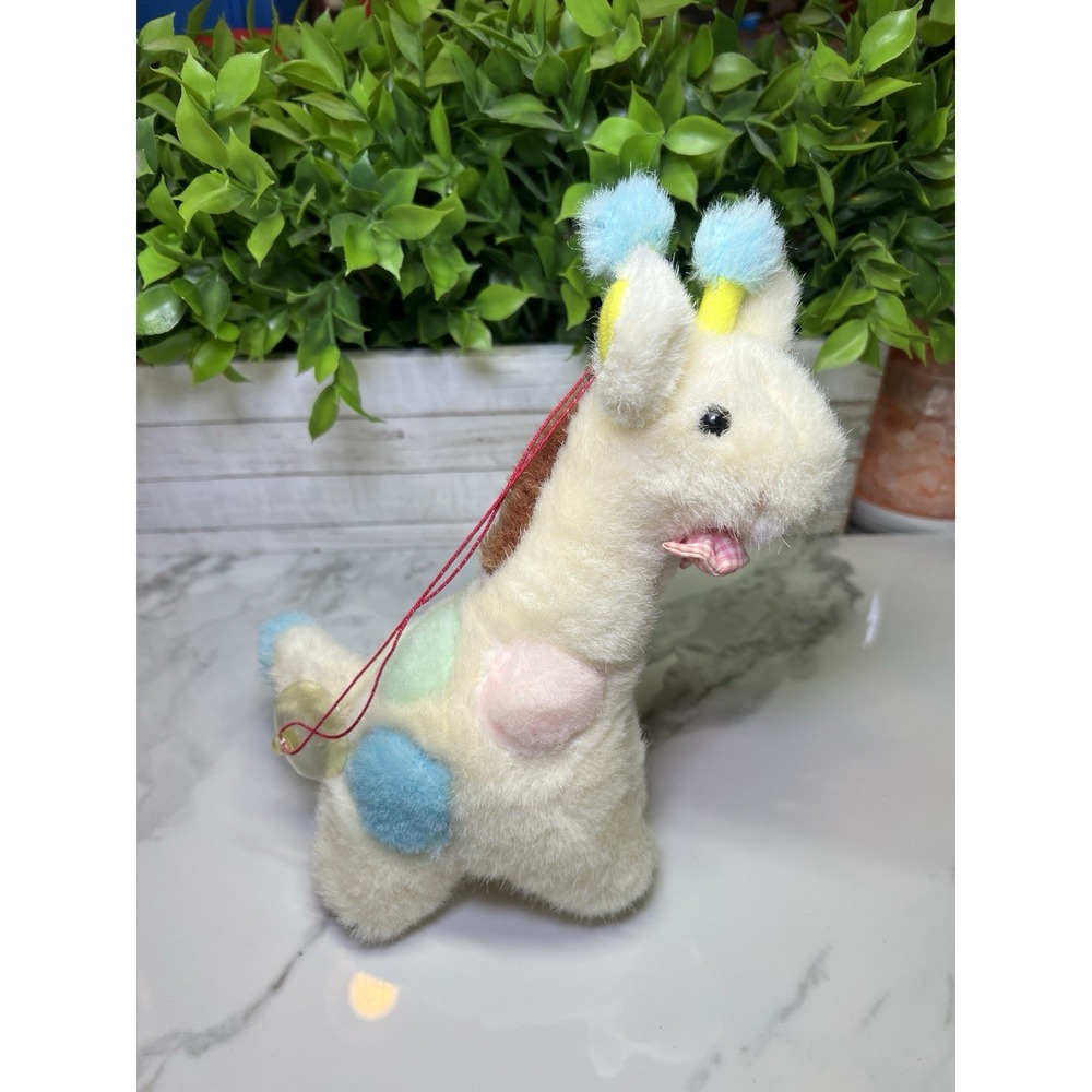 Vintage Giraffe Plush Spots‎ Bowtie Gingham Yellow 8" Pom Poms ossicones Suction